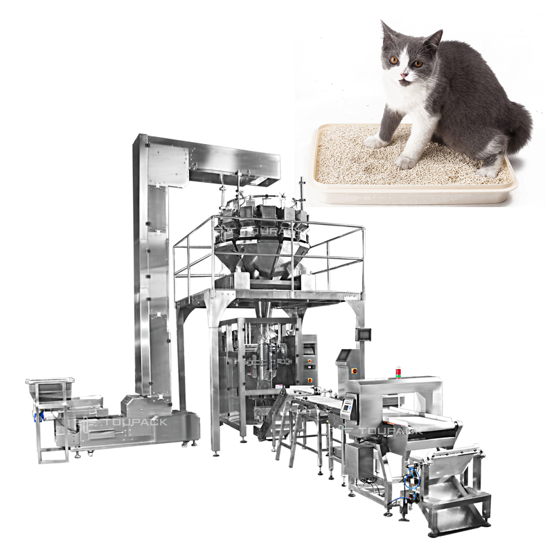 Máquina principal de Cat Litter Bag Filling Packing del pesador del gránulo 14 automáticos de 4KG 10KG 18KG