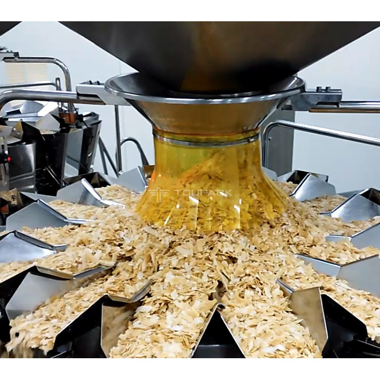 Cabeza 14 todo en una empaquetadora de pesaje para el coco Chips Filling Machine curruscante