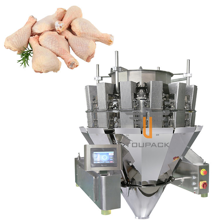 14 auto principal de la pierna de pollo de la carne fresca de los SS 10-500g del pesador de la combinación que pesa el sistema de alimentación que atornilla