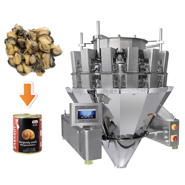 Peso automático máquina de llenado y sellado para la lata de botella 10-500 g carne de caracol enlatada