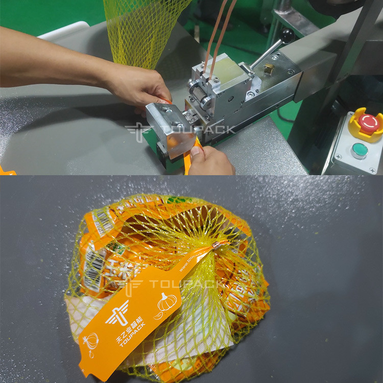 Máquina de embalaje de bolsas de malla de red semiautomática para cebolla de papa de naranja y maní