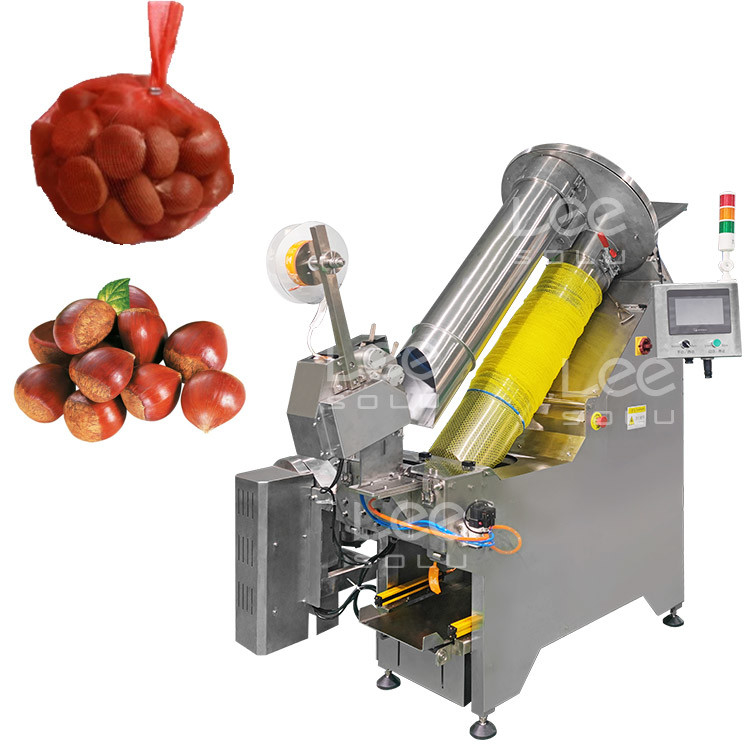 Máquina de embalaje de frutas y verduras de 5 kg Castanea Mollissima Auto Mesh Net Bag Peso Contar Cuentas Recortar redes