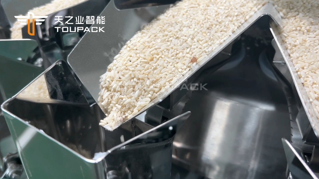 14 baldes Pesadora automática de varias cabezas 1kg 2kg 5L Cereales Alimentos Cereales Maquina de embalaje de bolsas de arroz