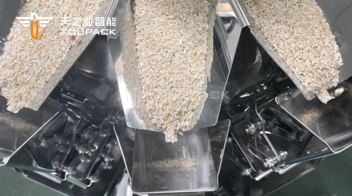 14 baldes Pesadora automática de varias cabezas 1kg 2kg 5L Cereales Alimentos Cereales Maquina de embalaje de bolsas de arroz