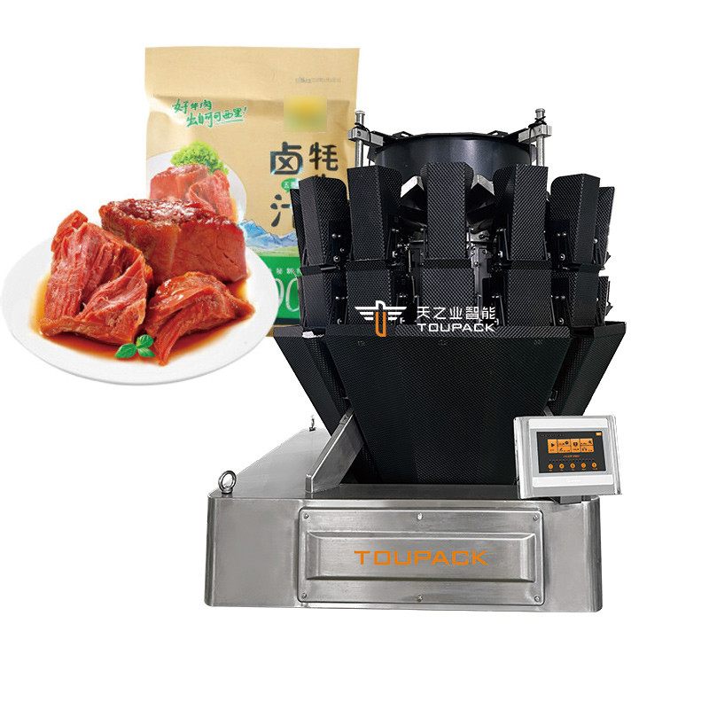 Máquina automática de embalaje de carne de res, carne de cerdo, salchichas de aves de corral y alimentos pegajosos con pesaje multicabeza