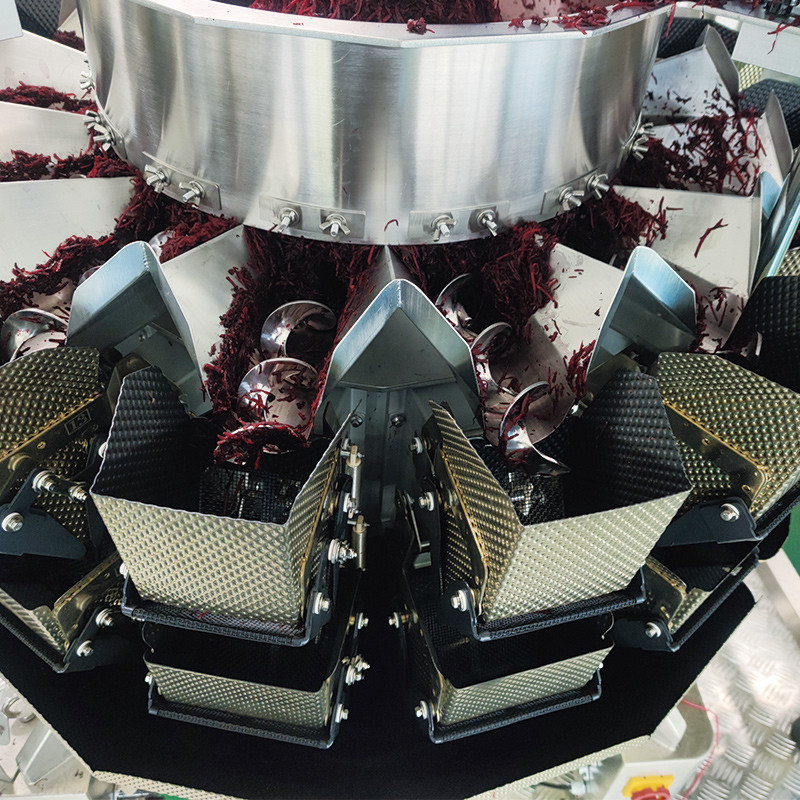 Máquina automática de embalaje de carne de res, carne de cerdo, salchichas de aves de corral y alimentos pegajosos con pesaje multicabeza