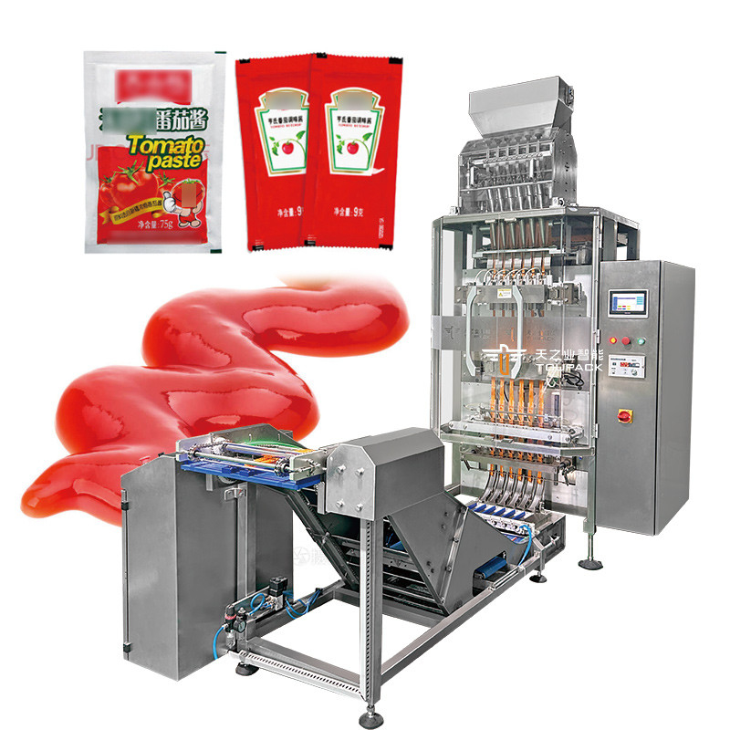 Máquina automática de llenado de salsa en polvo líquida de bolsillo de palo de múltiples carriles Máquina de embalaje de múltiples carriles con pesaje de comprobación de múltiples carriles