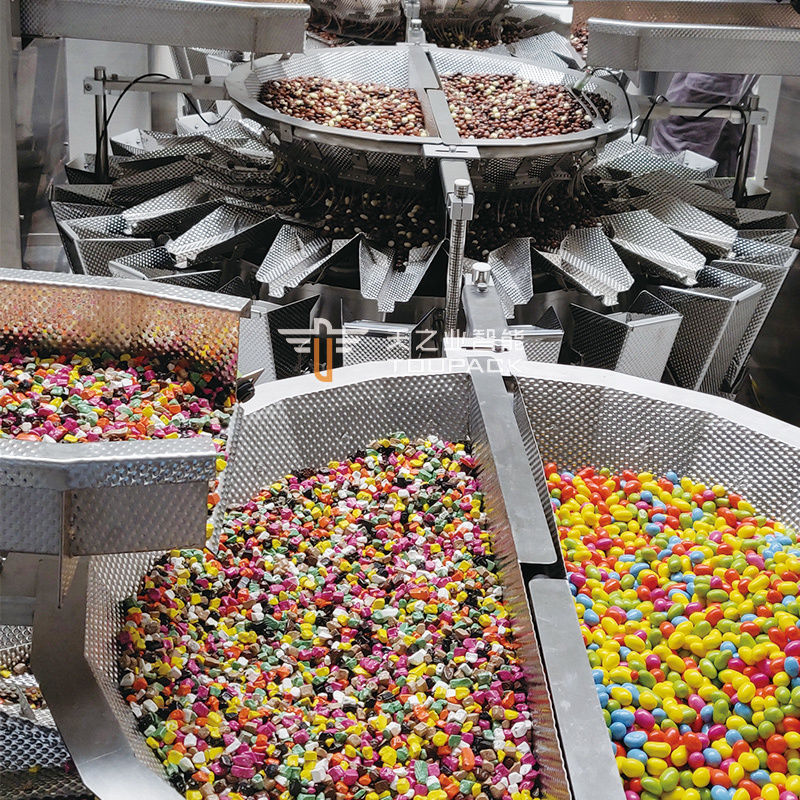 Auto Stand Up Pocket Doypack Pesar Embalaje Granulado Nueces de cacahuete y anacardos Máquina de llenado de pesas multi-cabeza