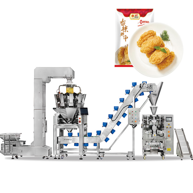 Máquina empacadora de bolsas Doypack prefabricadas automáticas para empaque de camarones congelados, muslos de pollo y nuggets de pollo