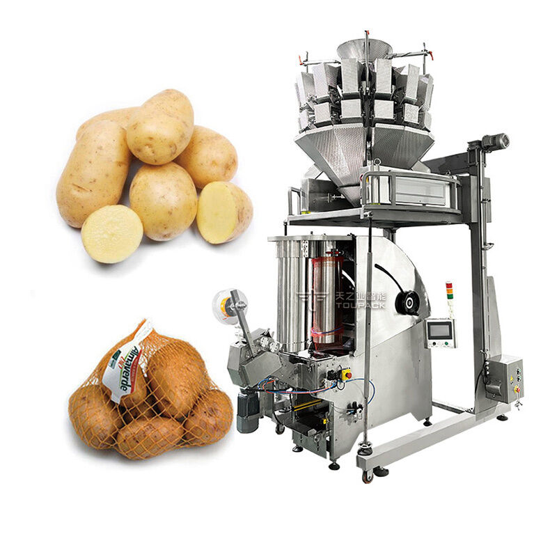 Sistema automático de pesaje de frutas y envasado en bolsas de red | Solución de embalaje de bolsas de malla de alta velocidad