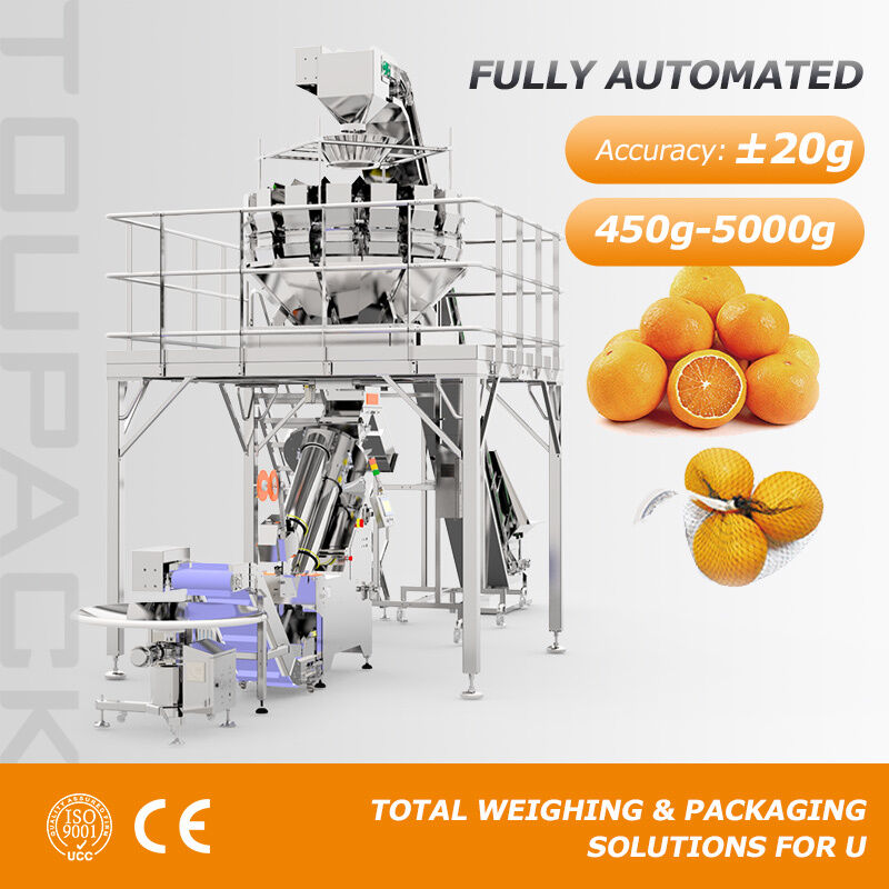 Sistema automático de pesaje de frutas y envasado en bolsas de red | Solución de embalaje de bolsas de malla de alta velocidad