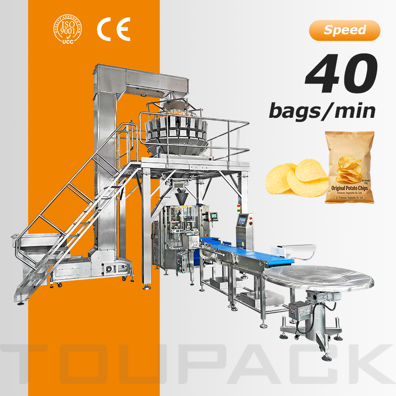Línea de producción de embalaje automático de alta calidad 10-500g Máquina de embalaje vertical para papas fritas Nueces bocadillos hinchados Alimentos para mascotas