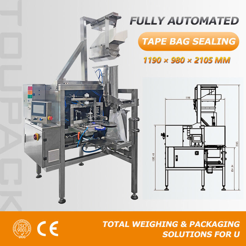 Máquina automática para cerrar bolsas de productos agrícolas para bolsas de plástico perforadas con opciones de sellado con cinta y cierre con clip