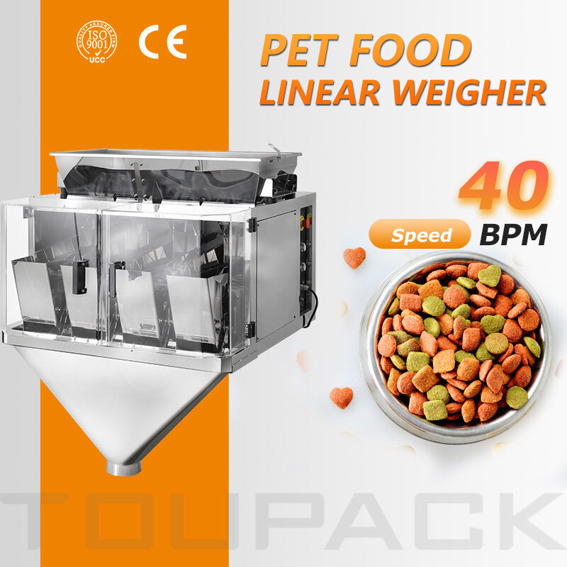 Máquina empacadora automática de bolsas Doy, pesadora lineal a juego para material granular de alimentación seca para mascotas mayores
