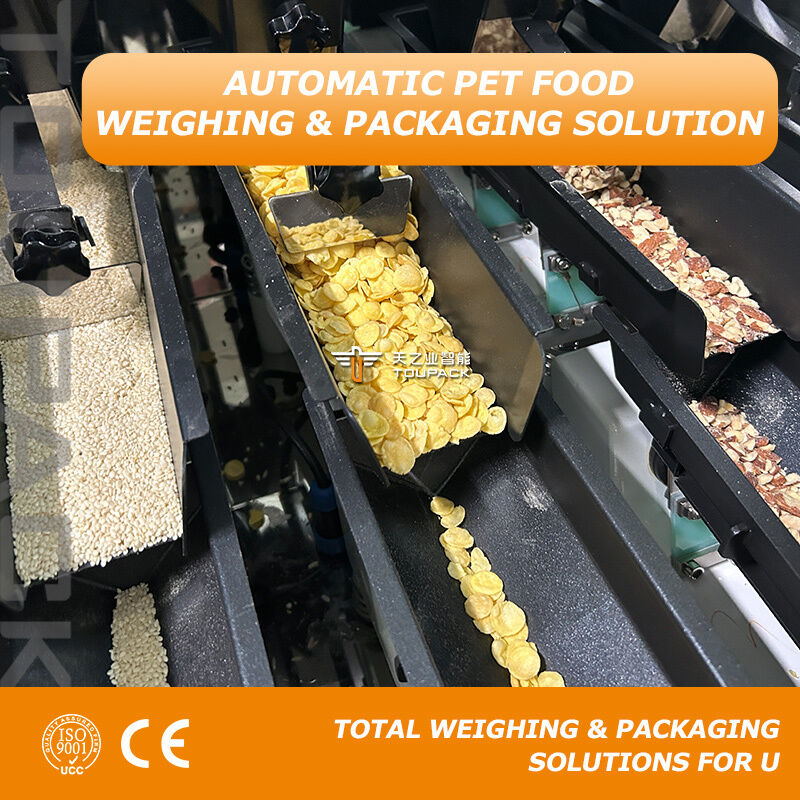 Máquina empacadora automática de bolsas Doy, pesadora lineal a juego para material granular de alimentación seca para mascotas mayores
