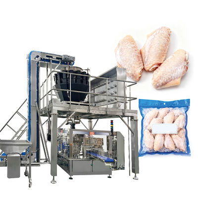 Máquina empacadora automática de bolsas de alimentos al vacío para alimentos congelados, máquina empacadora de camarones, anillos de calamar, bolsa, pesadora multicabezal, máquina de llenado y empaque