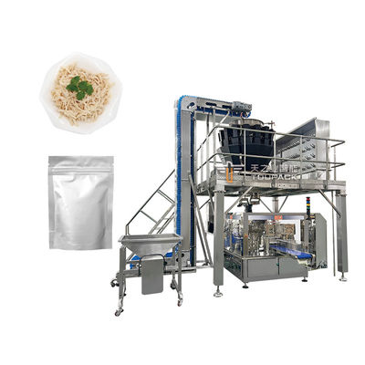 Maquina de embalaje de bandejas de carne de alimentos frescos con varias cabezas de pesado de calamar camarón de almeja abalón bolsa de cremallera máquina de embalaje automática